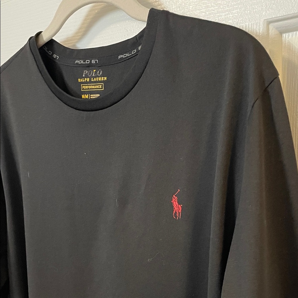 Polo Ralph Lauren PERFORMANCE Black Long Sleeve Tee Red Logo Mens Medium